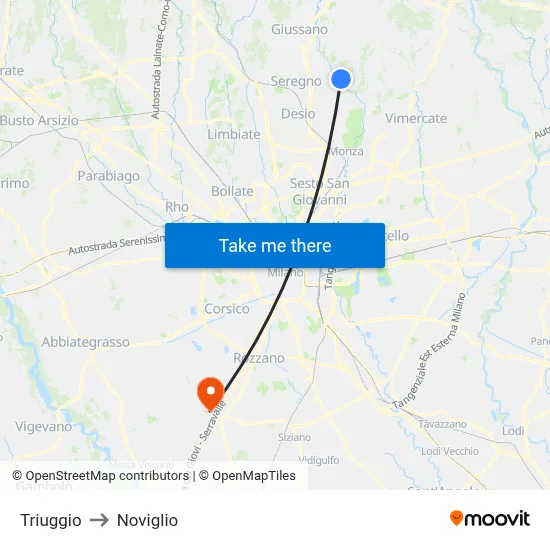 Triuggio to Noviglio map