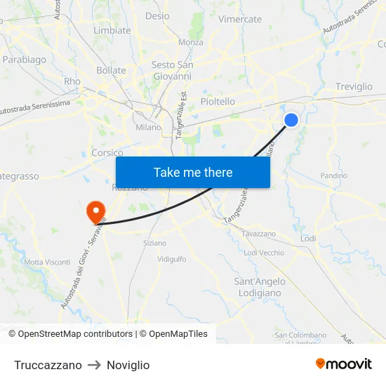 Truccazzano to Noviglio map