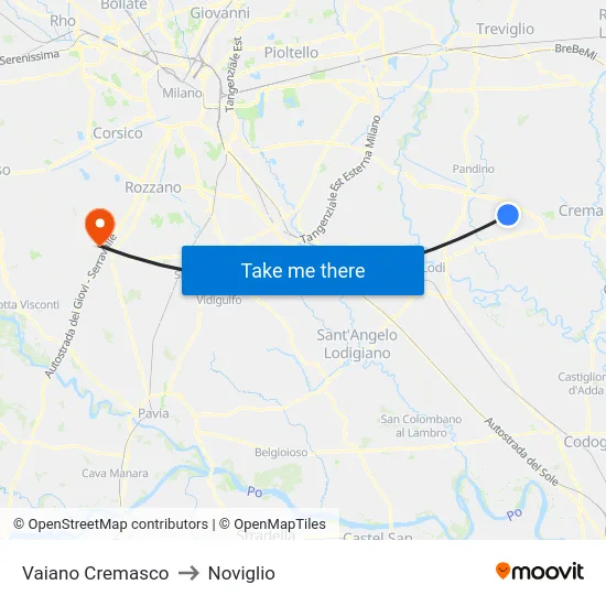 Vaiano Cremasco to Noviglio map