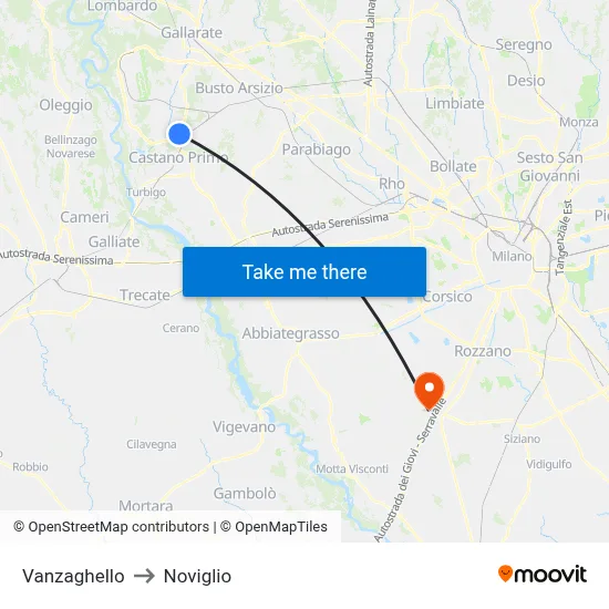 Vanzaghello to Noviglio map