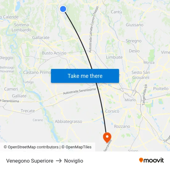 Venegono Superiore to Noviglio map