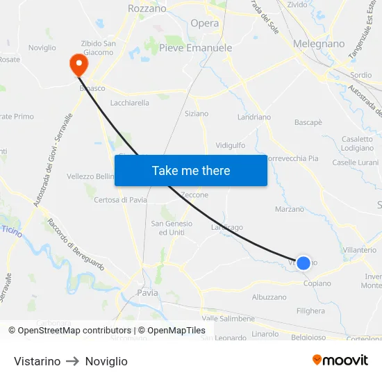 Vistarino to Noviglio map