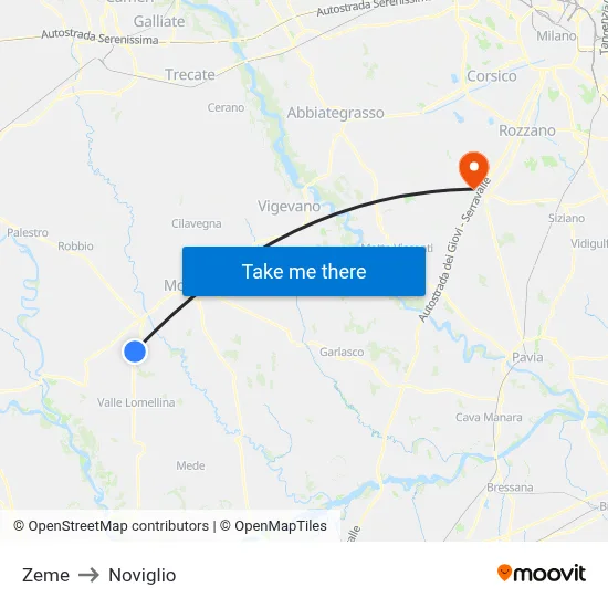 Zeme to Noviglio map
