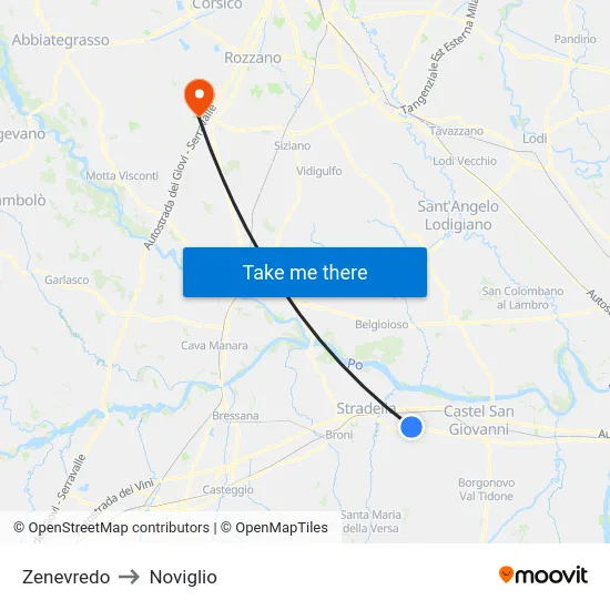 Zenevredo to Noviglio map