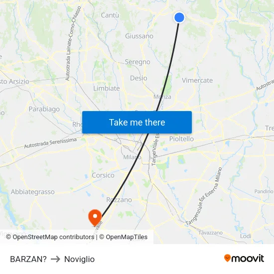 Barzan to Noviglio map