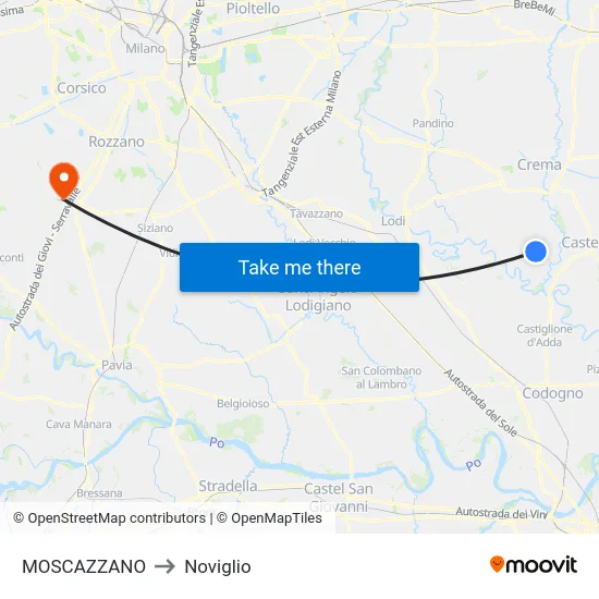 Moscazzano to Noviglio map