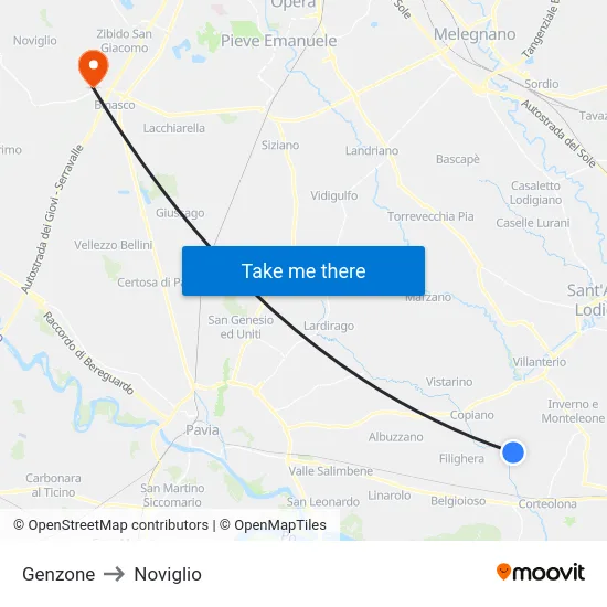 Genzone to Noviglio map