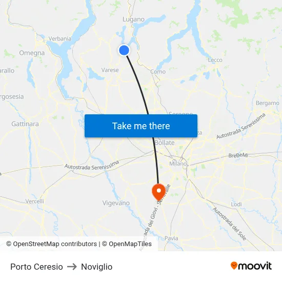 Porto Ceresio to Noviglio map
