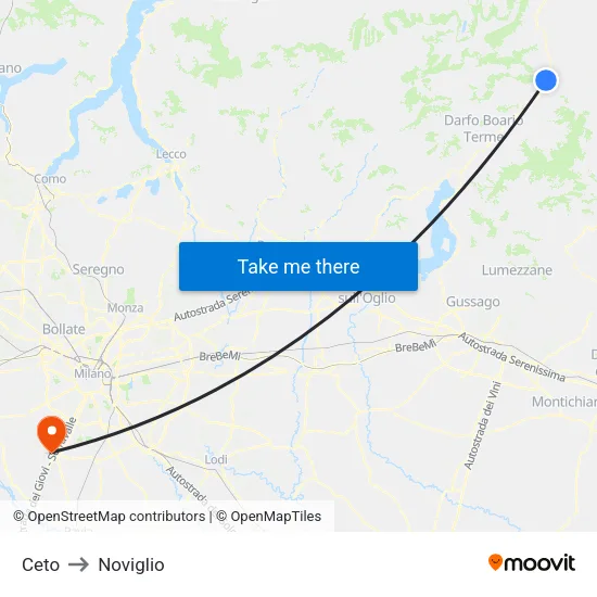 Ceto to Noviglio map