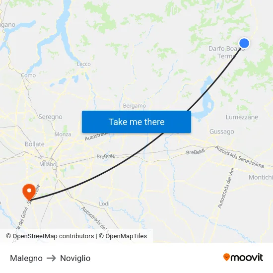 Malegno to Noviglio map