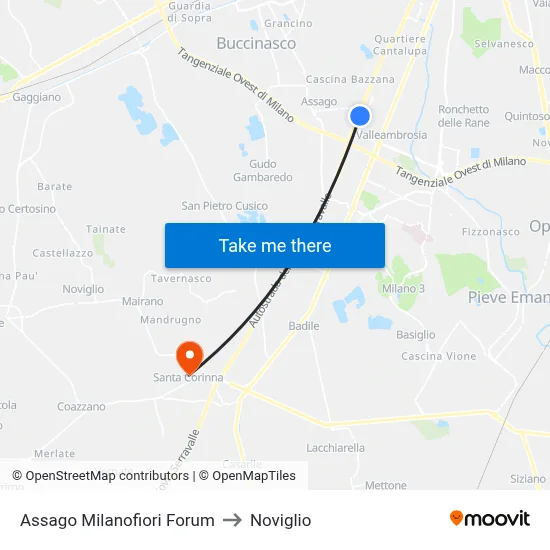 Assago Milanofiori Forum to Noviglio map