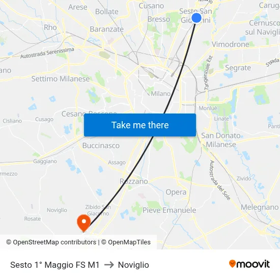 Sesto 1° Maggio FS M1 to Noviglio map