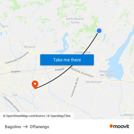 Bagolino to Offanengo map