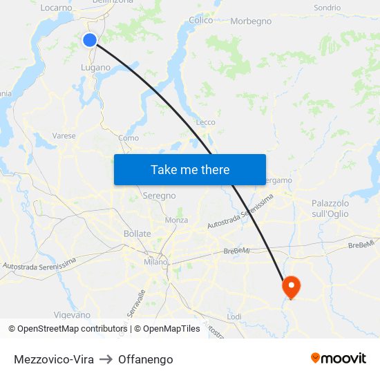 Mezzovico-Vira to Offanengo map