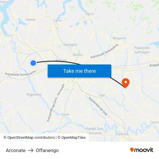 Arconate to Offanengo map