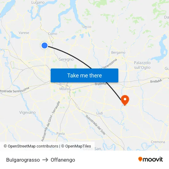 Bulgarograsso to Offanengo map