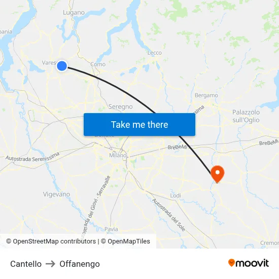 Cantello to Offanengo map