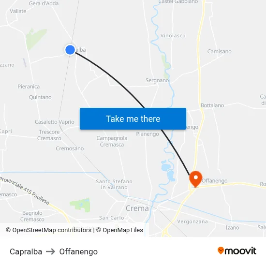 Capralba to Offanengo map