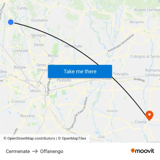 Cermenate to Offanengo map