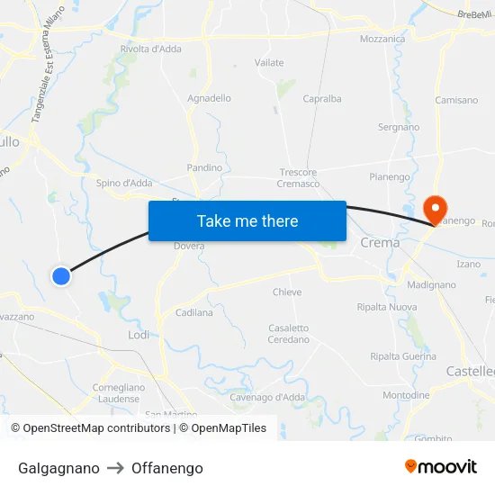 Galgagnano to Offanengo map