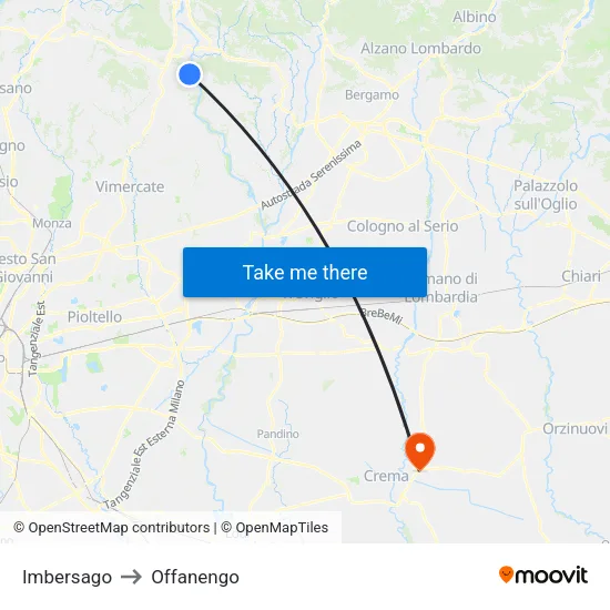 Imbersago to Offanengo map