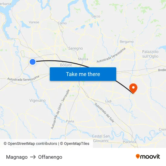 Magnago to Offanengo map