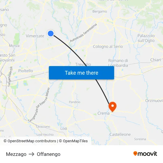 Mezzago to Offanengo map
