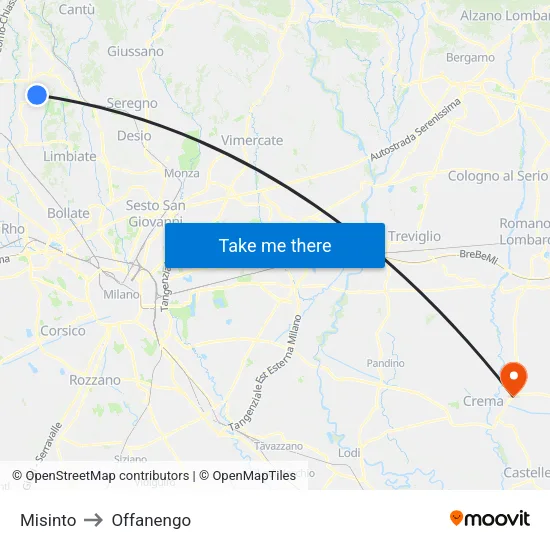 Misinto to Offanengo map