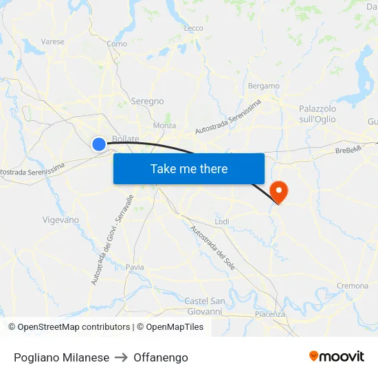Pogliano Milanese to Offanengo map