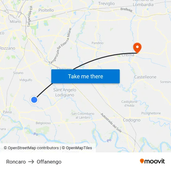 Roncaro to Offanengo map