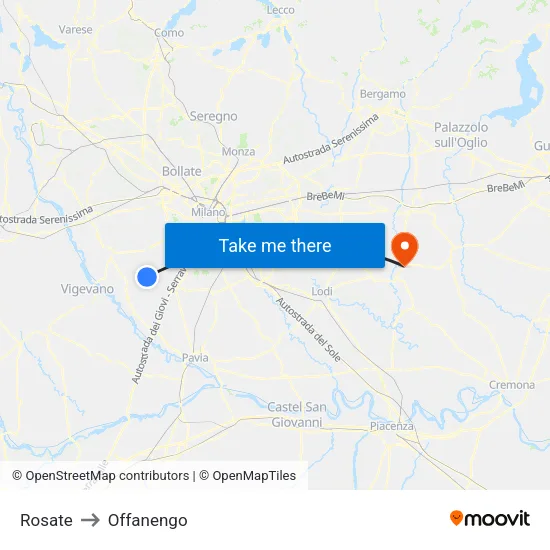 Rosate to Offanengo map