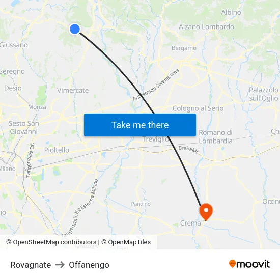 Rovagnate to Offanengo map