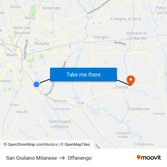 San Giuliano Milanese to Offanengo map