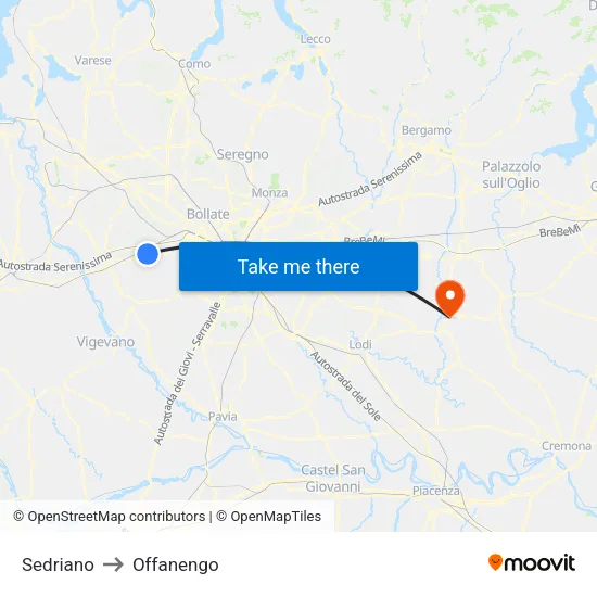Sedriano to Offanengo map