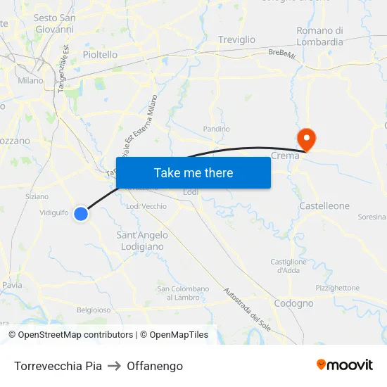 Torrevecchia Pia to Offanengo map