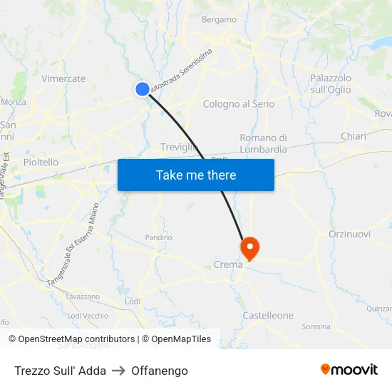 Trezzo Sull' Adda to Offanengo map