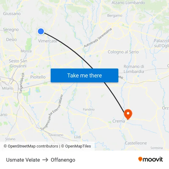 Usmate Velate to Offanengo map
