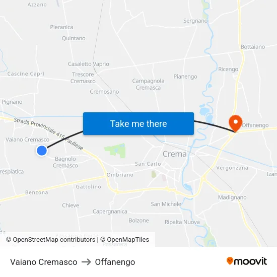 Vaiano Cremasco to Offanengo map