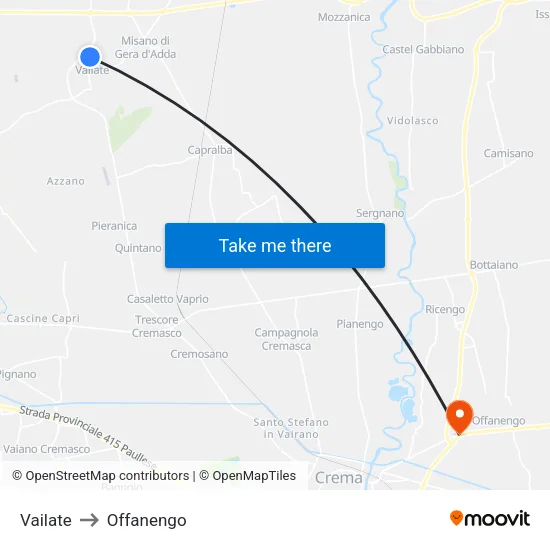 Vailate to Offanengo map