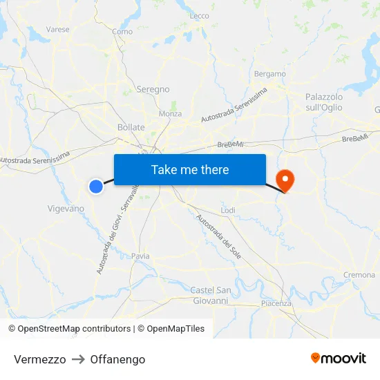 Vermezzo to Offanengo map