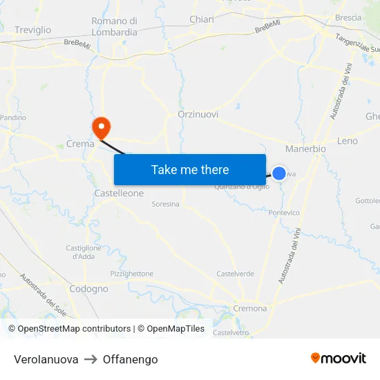 Verolanuova to Offanengo map