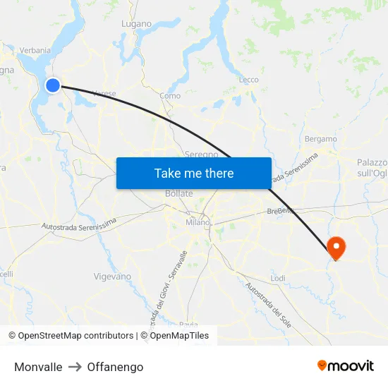 Monvalle to Offanengo map