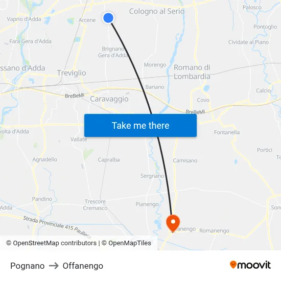 Pognano to Offanengo map