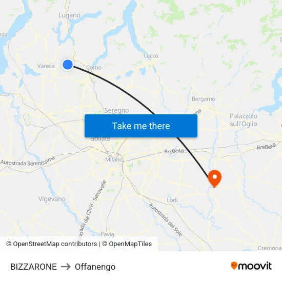 Bizzarone to Offanengo map