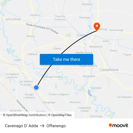 Cavenago D' Adda to Offanengo map