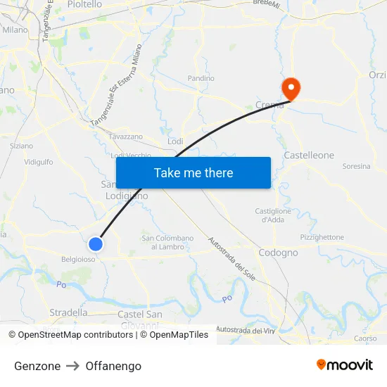 Genzone to Offanengo map