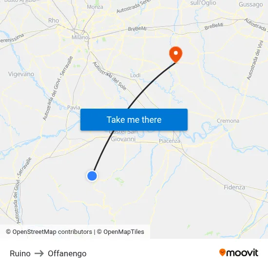 Ruino to Offanengo map