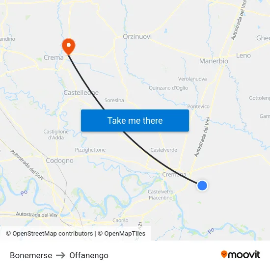 Bonemerse to Offanengo map