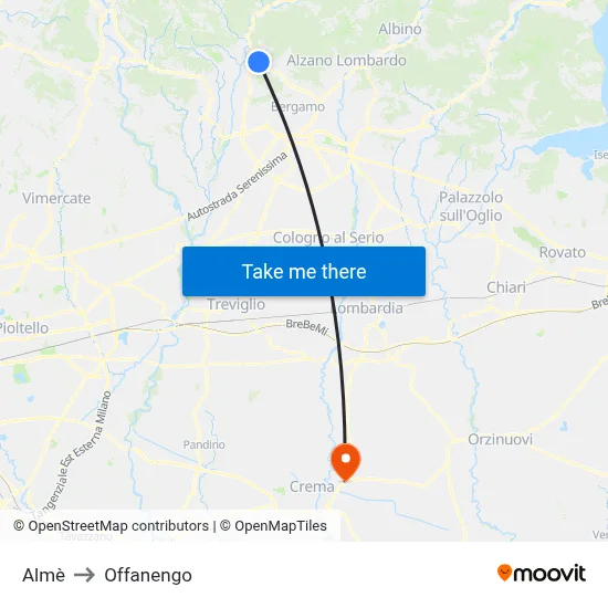 Almè to Offanengo map