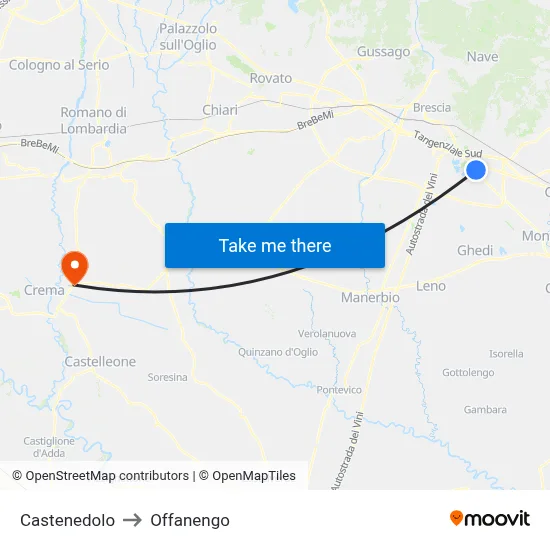 Castenedolo to Offanengo map